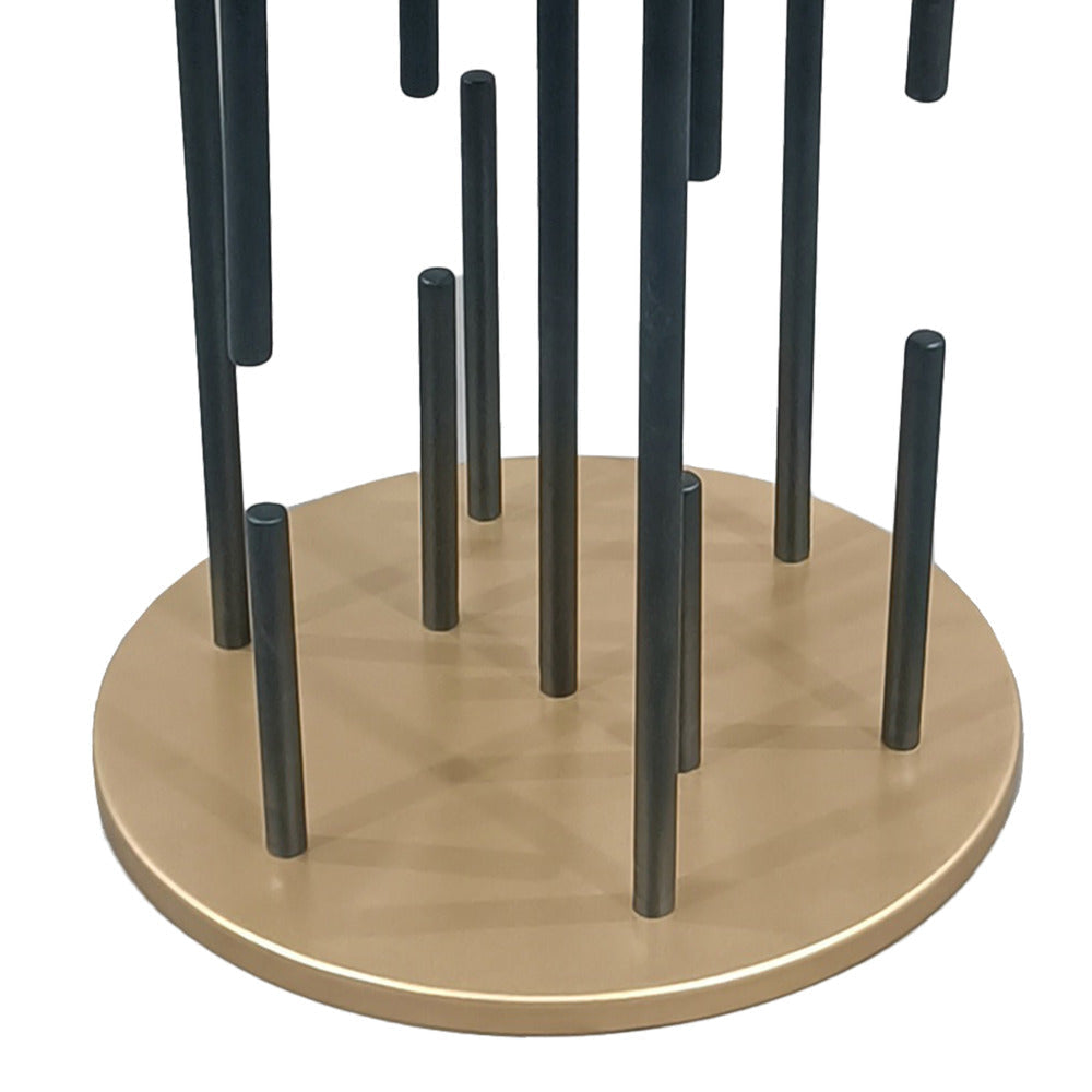 Neci 20 Inch Side End Table Round Matte Black Tray Top Modern Rod Supports with Brass Base By The Urban Port UPT-298835