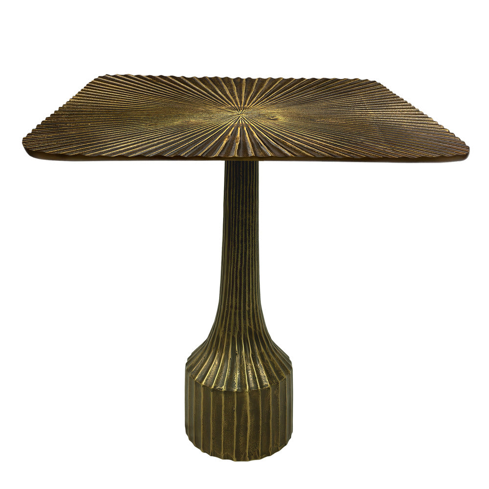 18 Inch Side End Table Decorative Fluted Base Square Top Antique Brass Finish The Urban Port UPT-298836