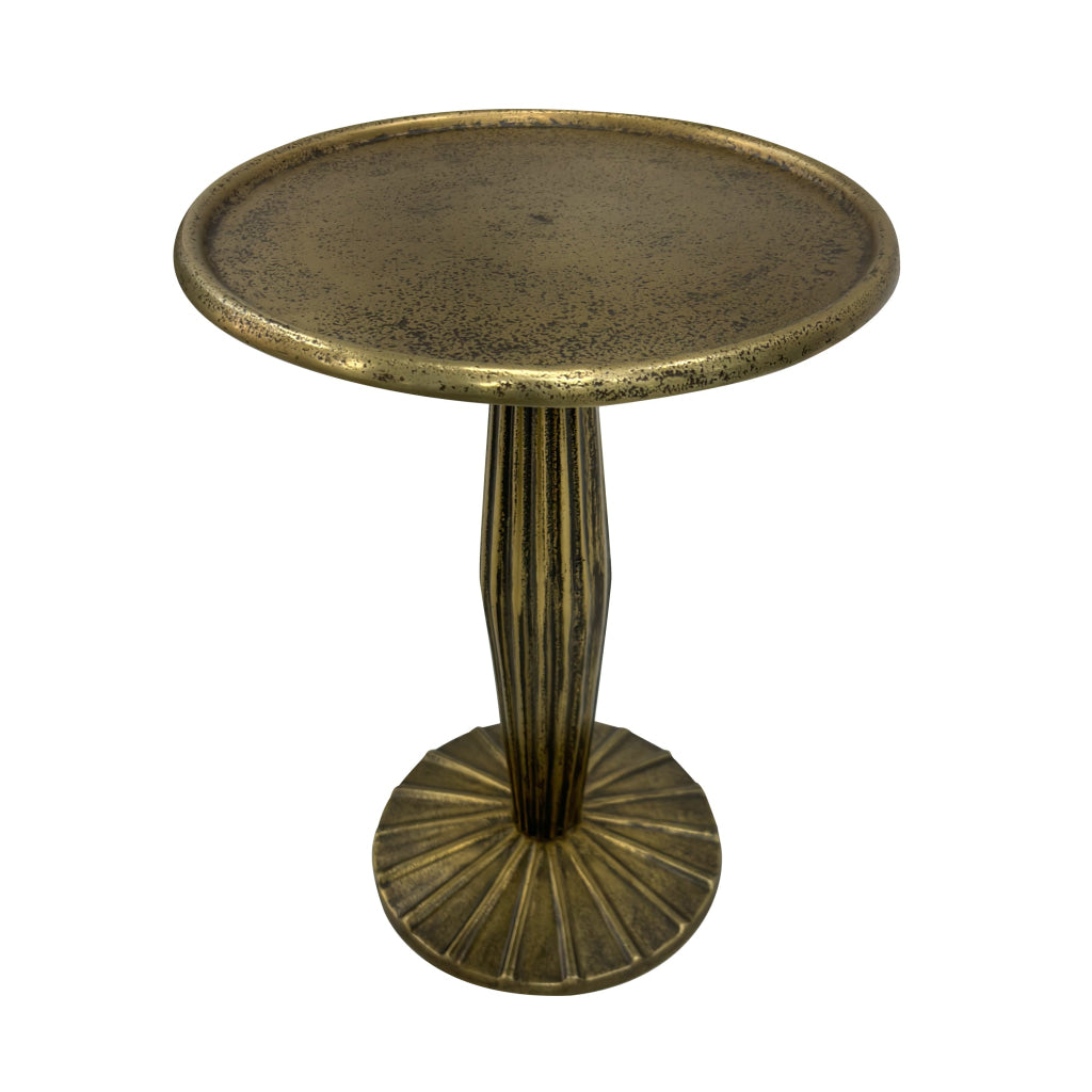 12 Inch Side End Drink Table Fancy Fluted Base Round Top Antique Brass The Urban Port UPT-298837