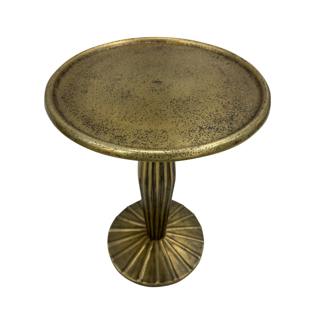 12 Inch Side End Drink Table Fancy Fluted Base Round Top Antique Brass The Urban Port UPT-298837