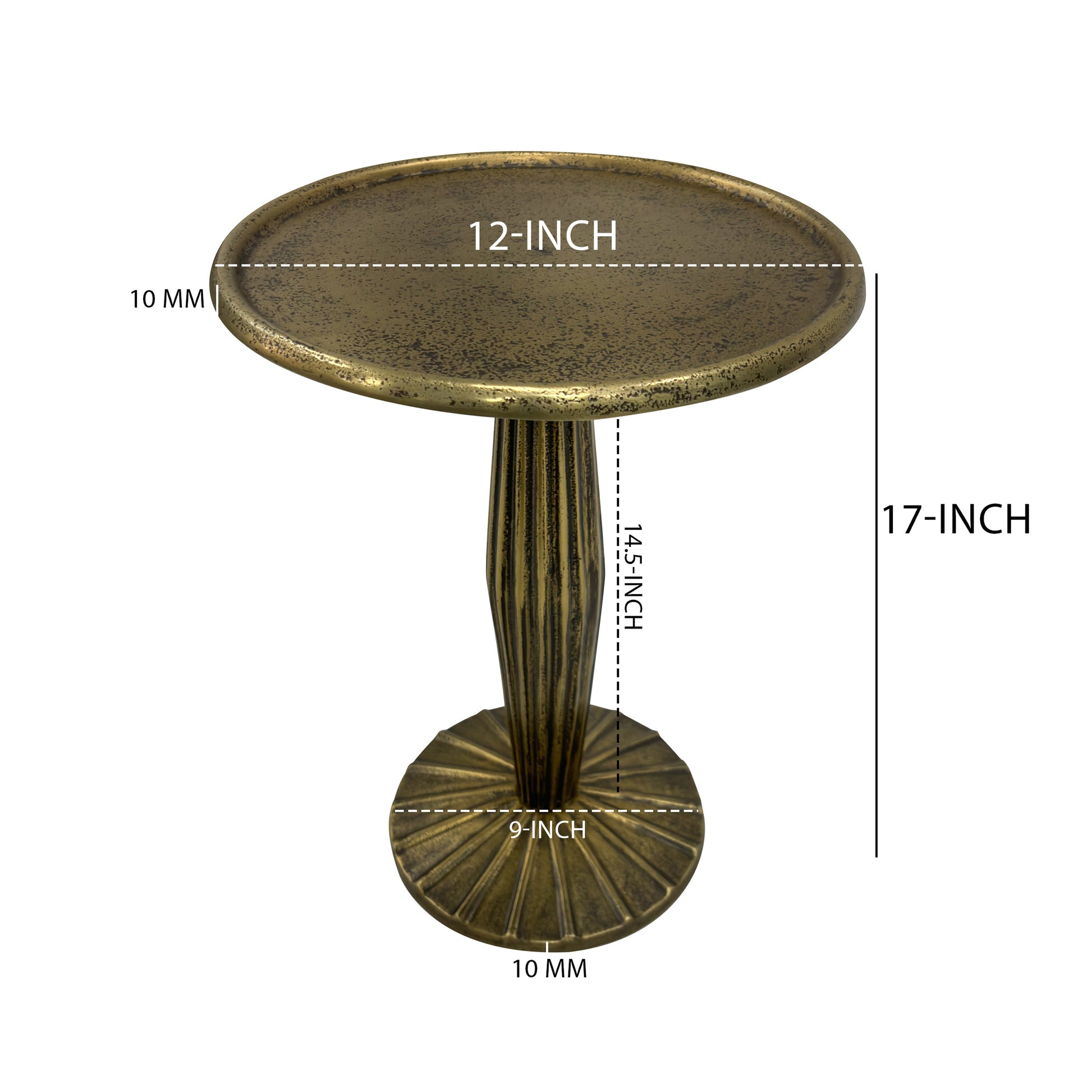 12 Inch Side End Drink Table Fancy Fluted Base Round Top Antique Brass The Urban Port UPT-298837