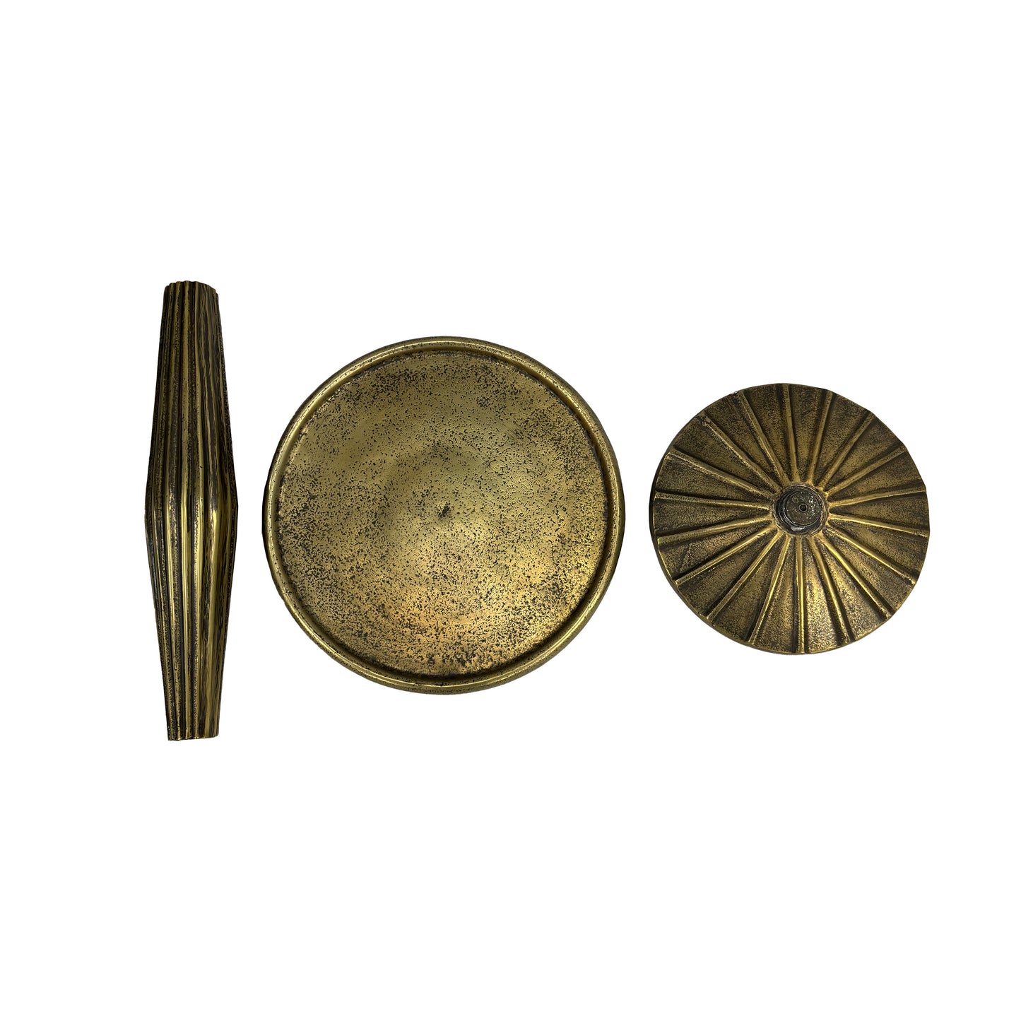 12 Inch Side End Drink Table Fancy Fluted Base Round Top Antique Brass The Urban Port UPT-298837