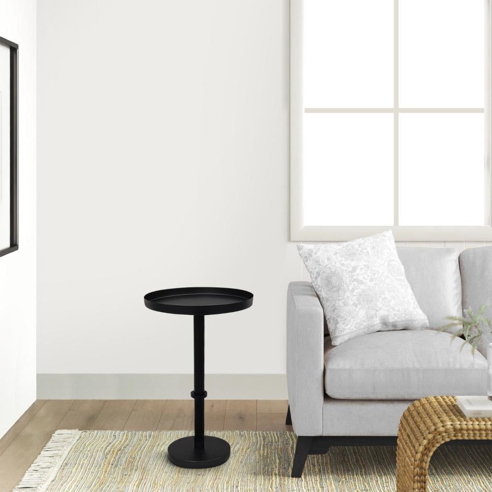 Ara 12 Inch Side End Table, Vintage Sleek Pillar Base, Round Tray Top, Matte Black The Urban Port