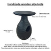 14 Inch Side End Table Artisan Handcrafted Mango Wood Embossed Teardrop Shaped Base Black The Urban Port UPT-299121