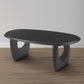 43 Inch Coffee Table Handcrafted Acacia Wood Cut Out Rounded Panel Legs Black The Urban Port UPT-299122