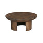 35 Inch Coffee Table Handcrafted Round Mango Wood Top Modern Curved Tripod Legs Walnut Brown The Urban Port UPT-299123