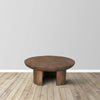 35 Inch Coffee Table Handcrafted Round Mango Wood Top Modern Curved Tripod Legs Walnut Brown The Urban Port UPT-299123