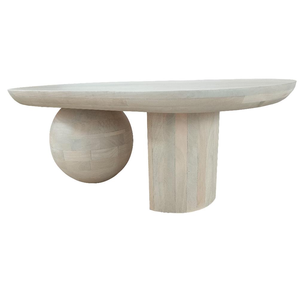 38 Inch Coffee Table Oblong Mango Wood Top with a Modern Ball Leg Washed White The Urban Port UPT-299124