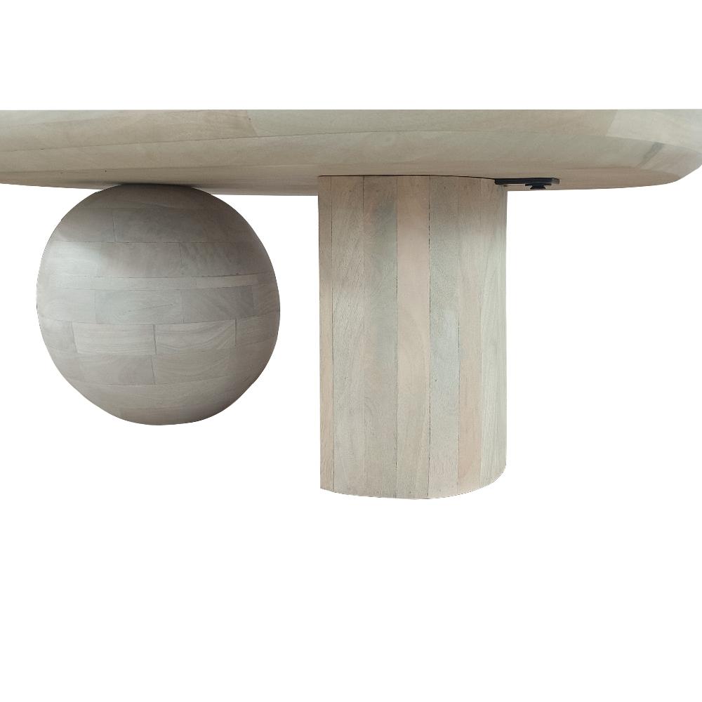 38 Inch Coffee Table Oblong Mango Wood Top with a Modern Ball Leg Washed White The Urban Port UPT-299124