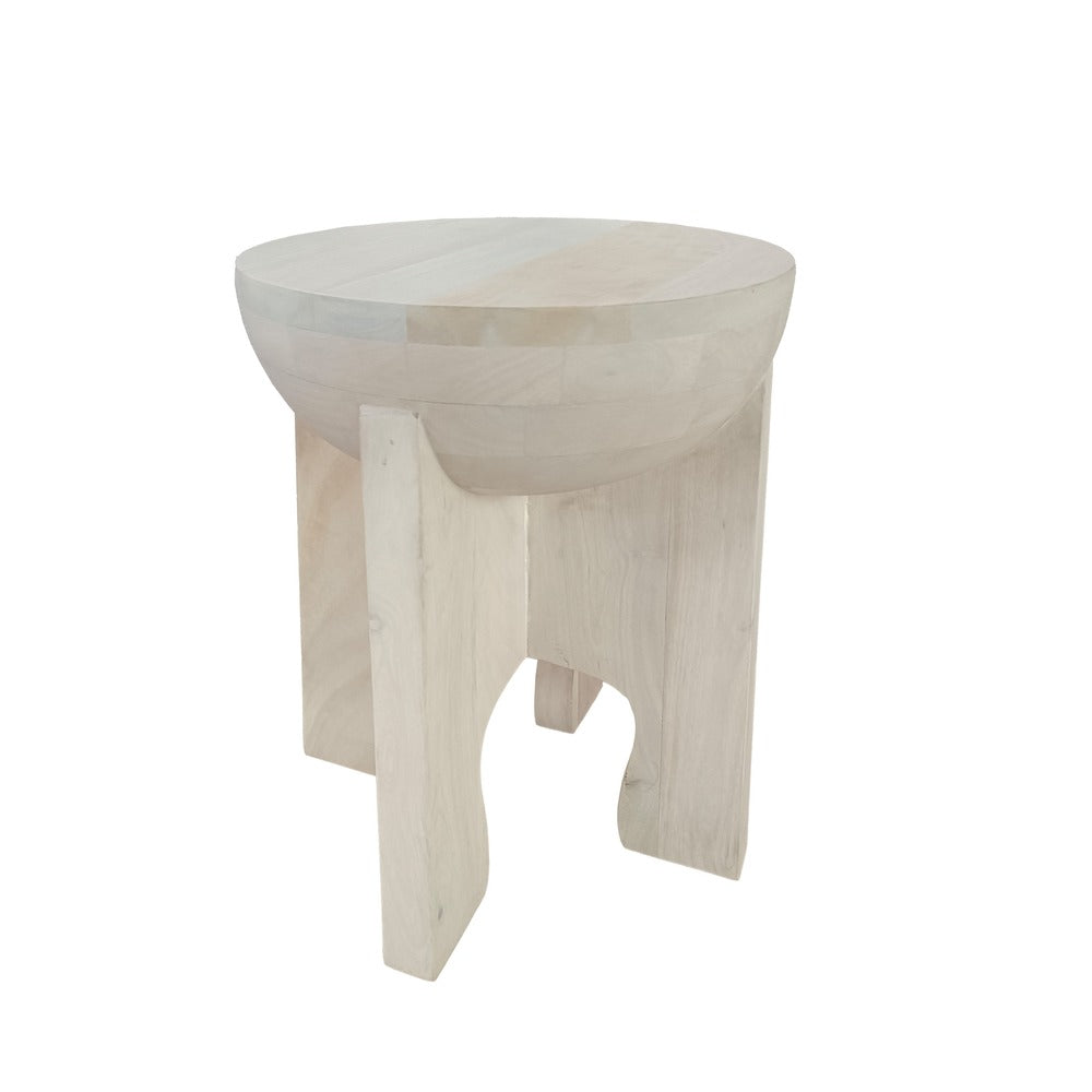 Tomas 20 Inch Side End Table Mango Wood Drum Top Classic Washed White The Urban Port UPT-299126