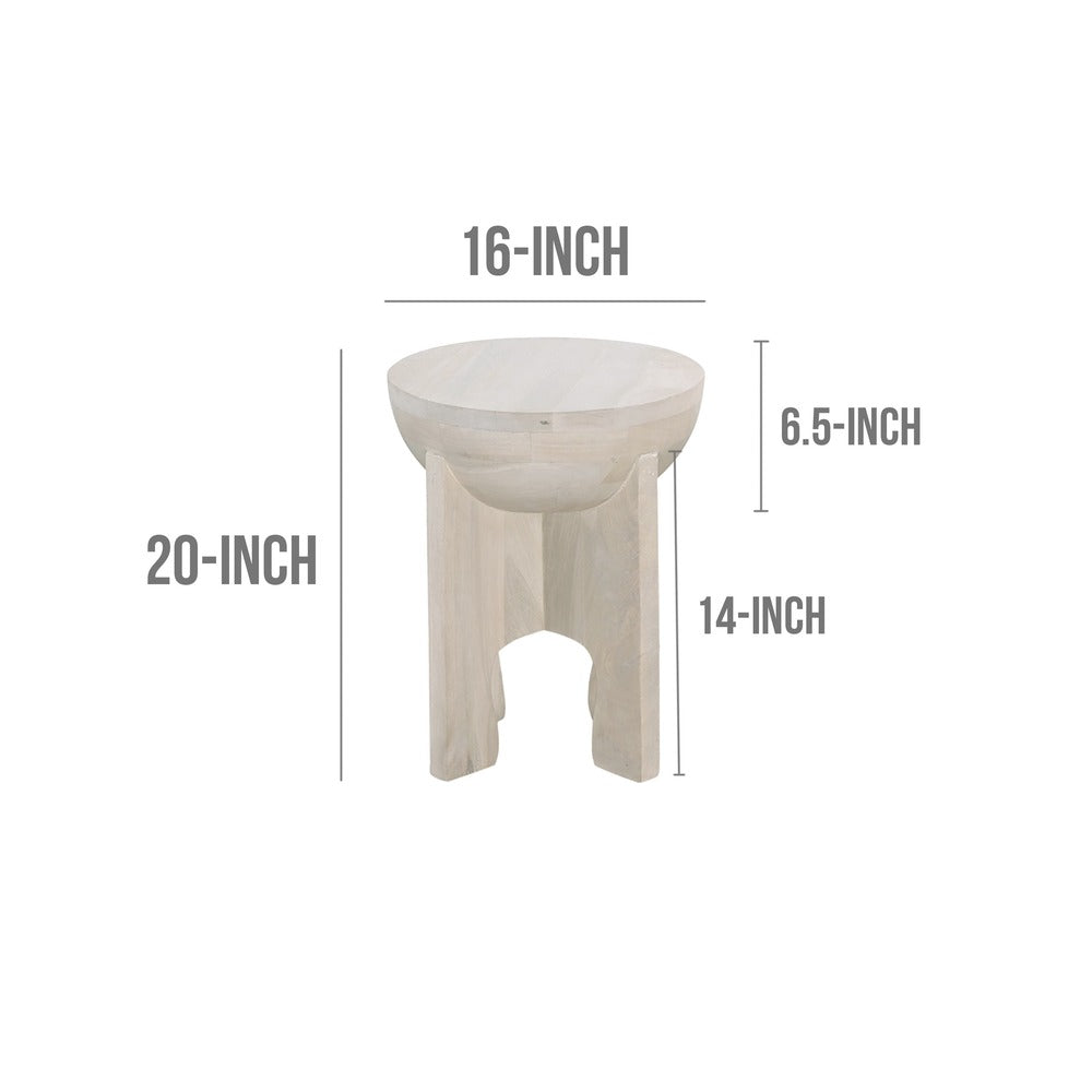 Tomas 20 Inch Side End Table Mango Wood Drum Top Classic Washed White The Urban Port UPT-299126