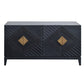 Abiel 55 Inch Sideboard Buffet Console with 2 Door Cabinet Brass Coated Diamond Cut Handles Matte Black Mango Wood The Urban Port UPT-299518