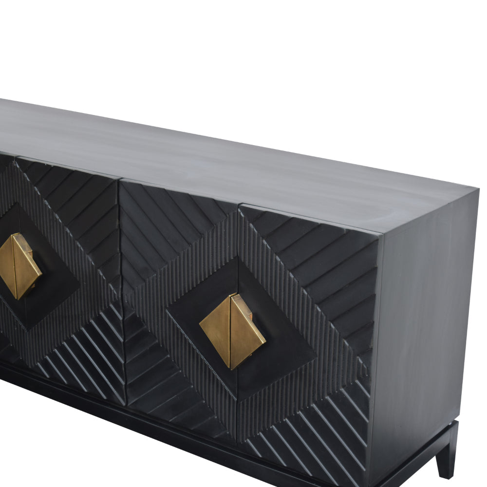 Abiel 55 Inch Sideboard Buffet Console with 2 Door Cabinet Brass Coated Diamond Cut Handles Matte Black Mango Wood The Urban Port UPT-299518