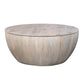 37 Inch Round Coffee Table Handcrafted Drum Shape with Storage Washed White Mango Wood The Urban Port UPT-299715