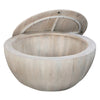 37 Inch Round Coffee Table Handcrafted Drum Shape with Storage Washed White Mango Wood The Urban Port UPT-299715