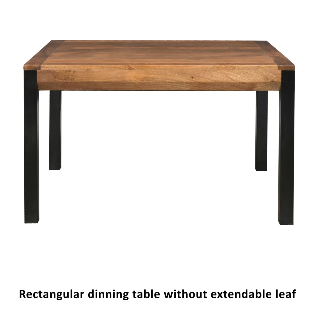 83 Inch Extendable Rectangular Dining Table Handcrafted Mango Wood with Black Iron Legs The Urban Port UPT-299716