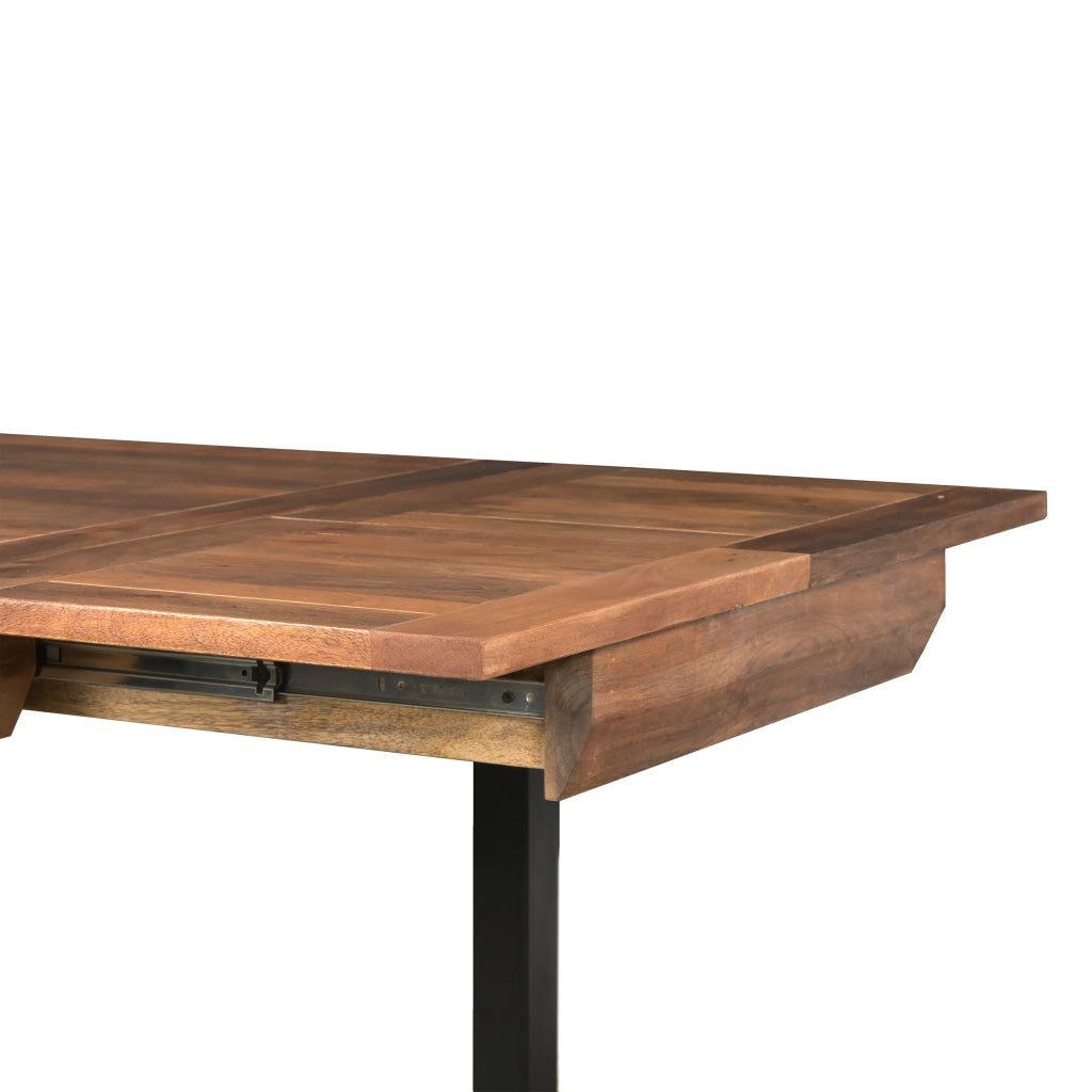 83 Inch Extendable Rectangular Dining Table Handcrafted Mango Wood with Black Iron Legs The Urban Port UPT-299716