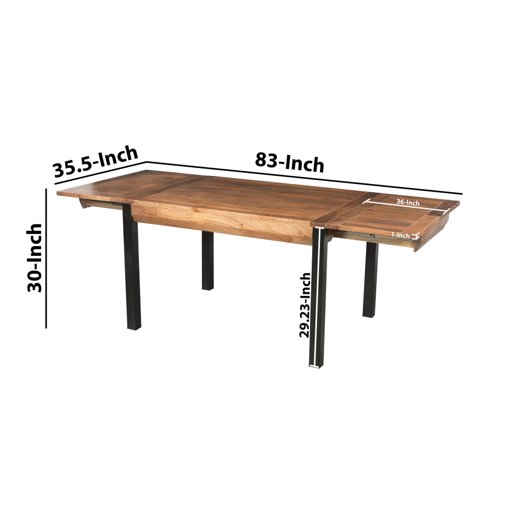 83 Inch Extendable Rectangular Dining Table Handcrafted Mango Wood with Black Iron Legs The Urban Port UPT-299716