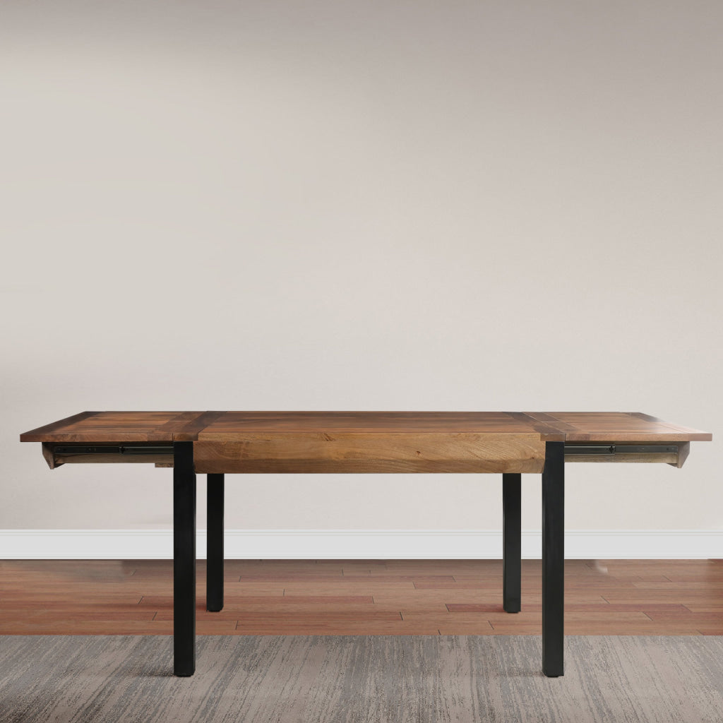 83 Inch Extendable Rectangular Dining Table Handcrafted Mango Wood with Black Iron Legs The Urban Port UPT-299716