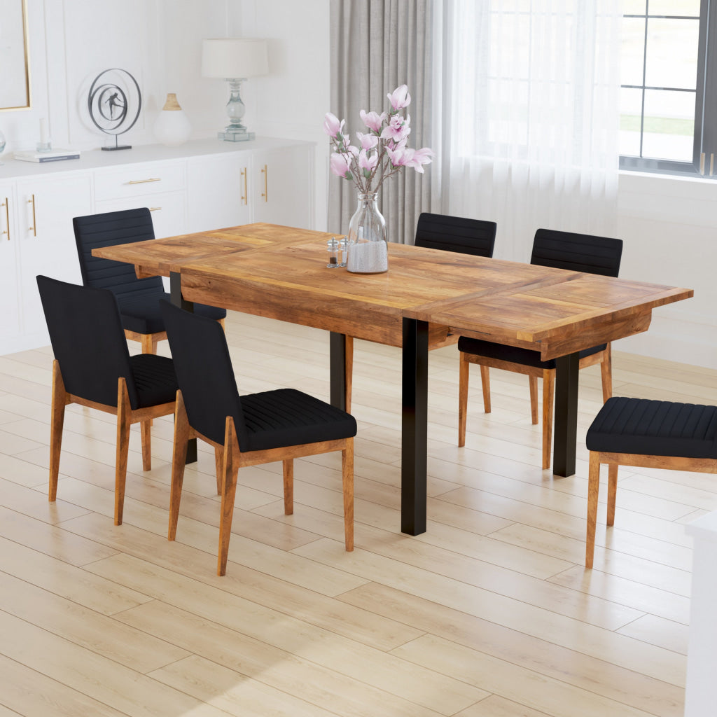 83 Inch Extendable Rectangular Dining Table, Handcrafted Mango Wood with Black Iron Legs The Urban Port