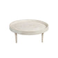 33 Inch Coffee Table Solid Mango Wood Handcrafted Round Grooved Raised Edge Distressed White The Urban Port UPT-299717