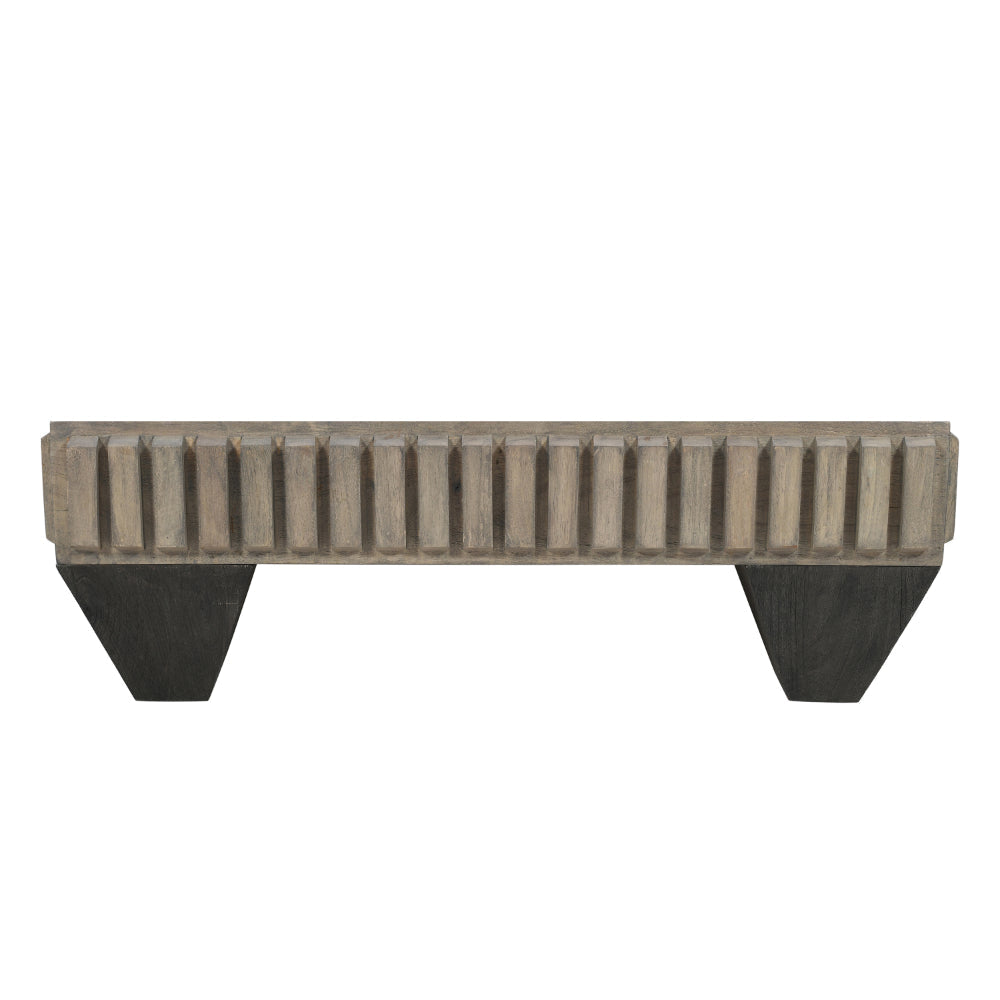 Tokyo Inspired 36 Inch Square Mango Wood Coffee Table - Handcrafted with Elegant Sandblasted Gray Finish And Tapered Legs By The Urban Port