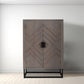 52 Inch Wine Bar Cabinet with Built in Stemware Rack Bottle Holder in Gray Acacia Wood Black Iron Metal By The Urban Port UPT-301717