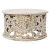 Alina Coffee Table Handcrafted Mango Wood Floral Carved Cut Out Design Distressed White Finish 33 Inch By The Urban Port UPT-301718