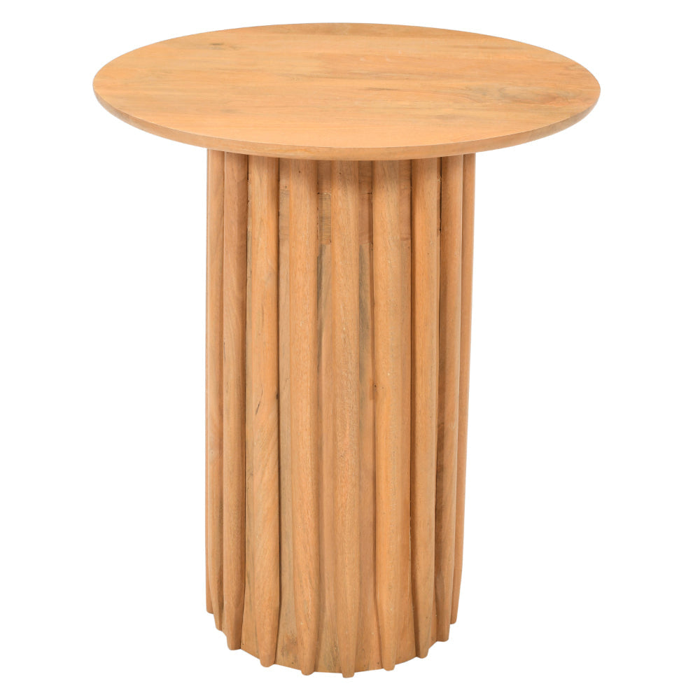 Sejo Side End Table 20 Inch Round Top with Fluted Base in Natural Brown Mango Wood By The Urban Port UPT-301719