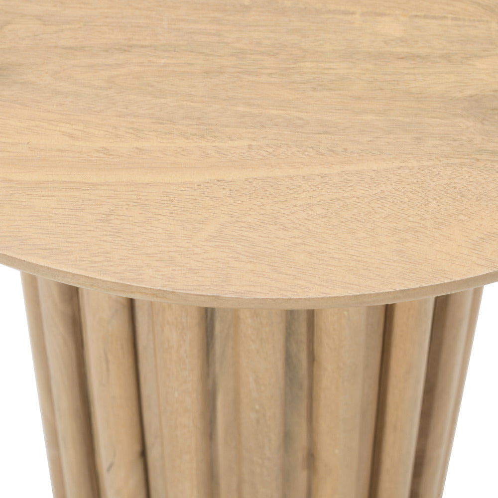 Sejo Side End Table 20 Inch Round Top with Fluted Base in Natural Brown Mango Wood By The Urban Port UPT-301719