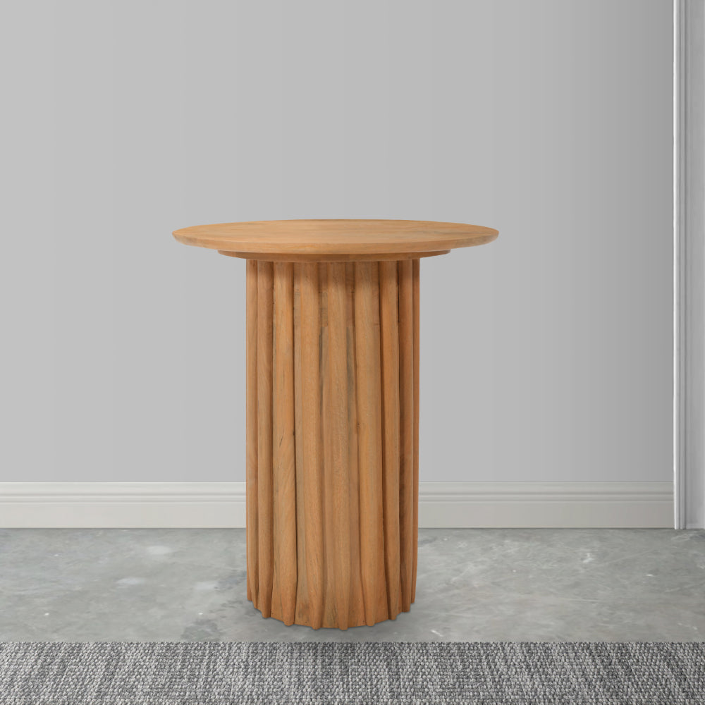 Sejo Side End Table 20 Inch Round Top with Fluted Base in Natural Brown Mango Wood By The Urban Port UPT-301719