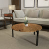 31 Inch Coffee Table Handcrafted Live Edge Mango Wood Round Top with Cracks and Stitches Black Iron Legs By The Urban Port UPT-301720