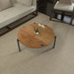 31 Inch Coffee Table Handcrafted Live Edge Mango Wood Round Top with Cracks and Stitches Black Iron Legs By The Urban Port UPT-301720