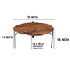 31 Inch Coffee Table Handcrafted Live Edge Mango Wood Round Top with Cracks and Stitches Black Iron Legs By The Urban Port UPT-301720