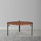 31 Inch Coffee Table Handcrafted Live Edge Mango Wood Round Top with Cracks and Stitches Black Iron Legs By The Urban Port UPT-301720