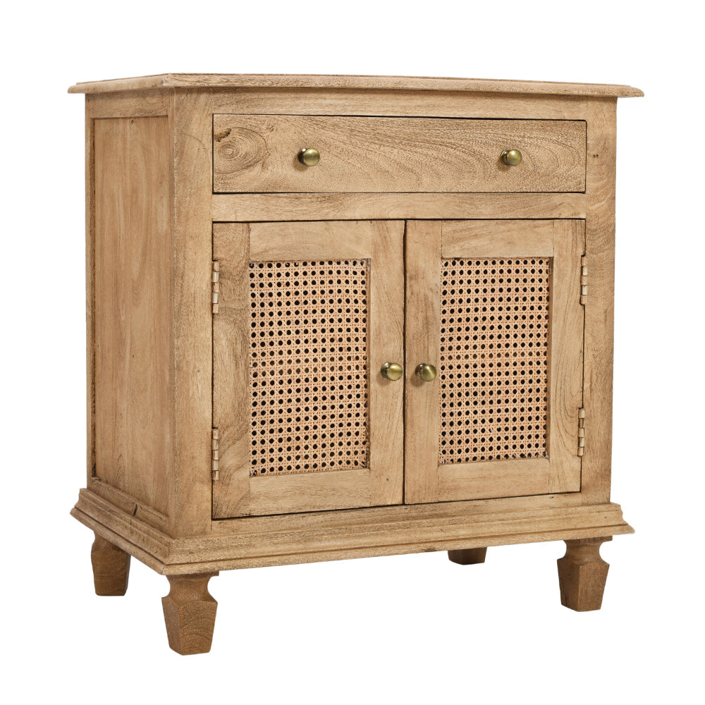 30 Inch Nightstand Table Rattan Cabinet Doors and Drawer Fronts Sandblasted Brown Mango Wood By The Urban Port UPT-301721