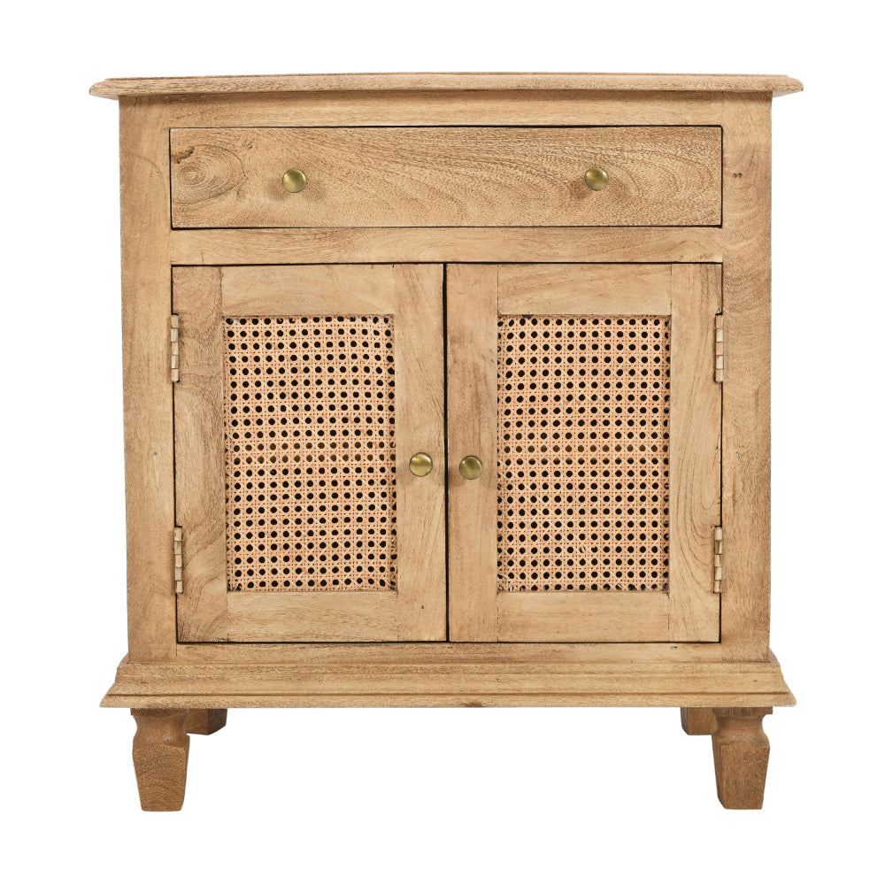 30 Inch Nightstand Table Rattan Cabinet Doors and Drawer Fronts Sandblasted Brown Mango Wood By The Urban Port UPT-301721