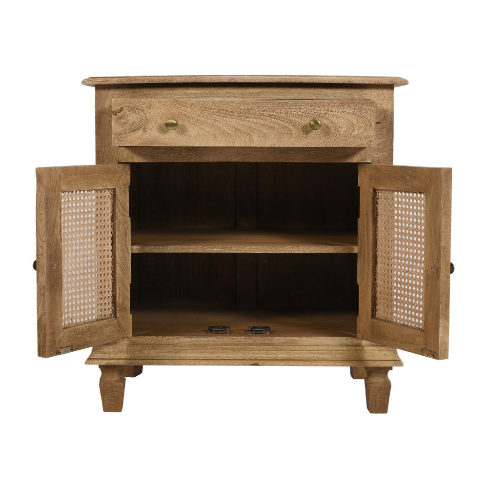 30 Inch Nightstand Table Rattan Cabinet Doors and Drawer Fronts Sandblasted Brown Mango Wood By The Urban Port UPT-301721