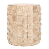 20 Inch Side End Table Round Drum Shape with 3D Textured Design Distressed White Finish By The Urban Port UPT-301722