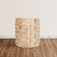 20 Inch Side End Table, Round Drum Shape with 3D Textured Design, Distressed White Finish By The Urban Port