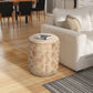 20 Inch Side End Table Round Drum Shape with 3D Textured Design Distressed White Finish By The Urban Port UPT-301722