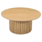 Sejo Coffee Table 34 Inch Round Top with Fluted Base in Natural Brown Mango Wood By The Urban Port UPT-301724