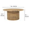 Sejo Coffee Table 34 Inch Round Top with Fluted Base in Natural Brown Mango Wood By The Urban Port UPT-301724