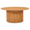 Sejo Coffee Table 34 Inch Round Top with Fluted Base in Natural Brown Mango Wood By The Urban Port UPT-301724