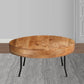 32 Inch Coffee Table Handcrafted Mango Wood Round Top Black Metal Angled Legs The Urban Port UPT-302028