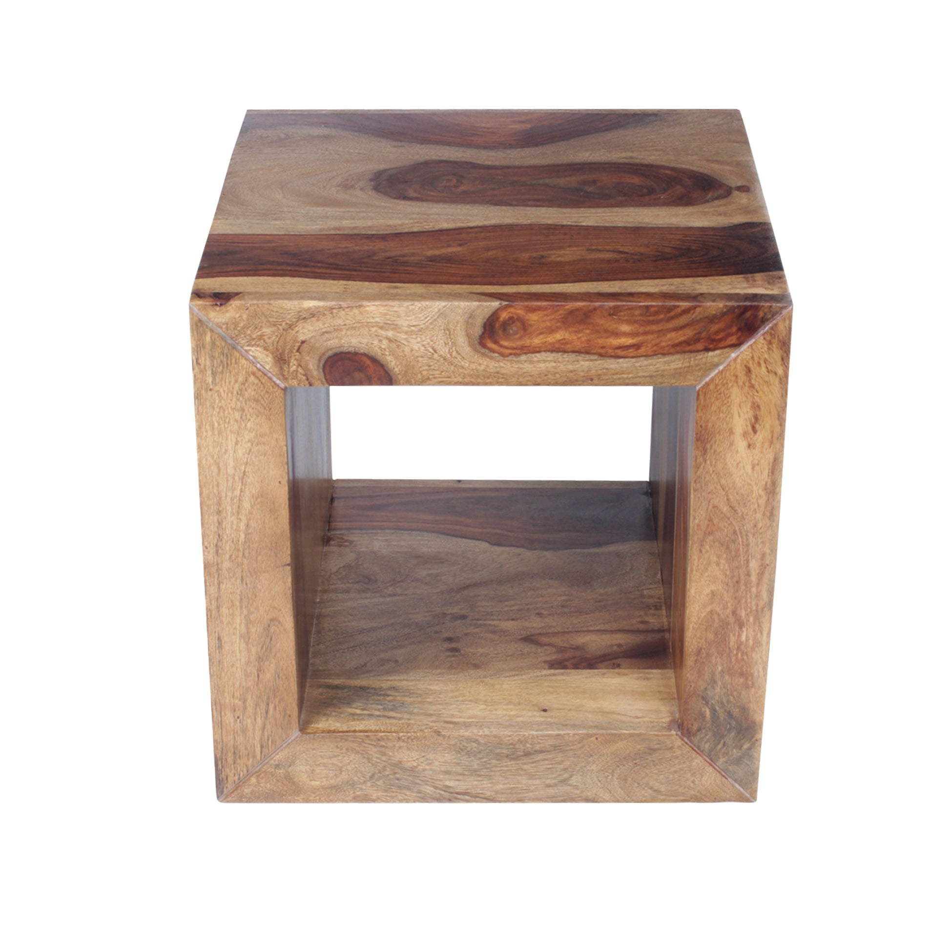 16 Inch Cube Shape End Side Table Rosewood Frame Open Shelf Natural Brown By The Urban Port UPT-30350