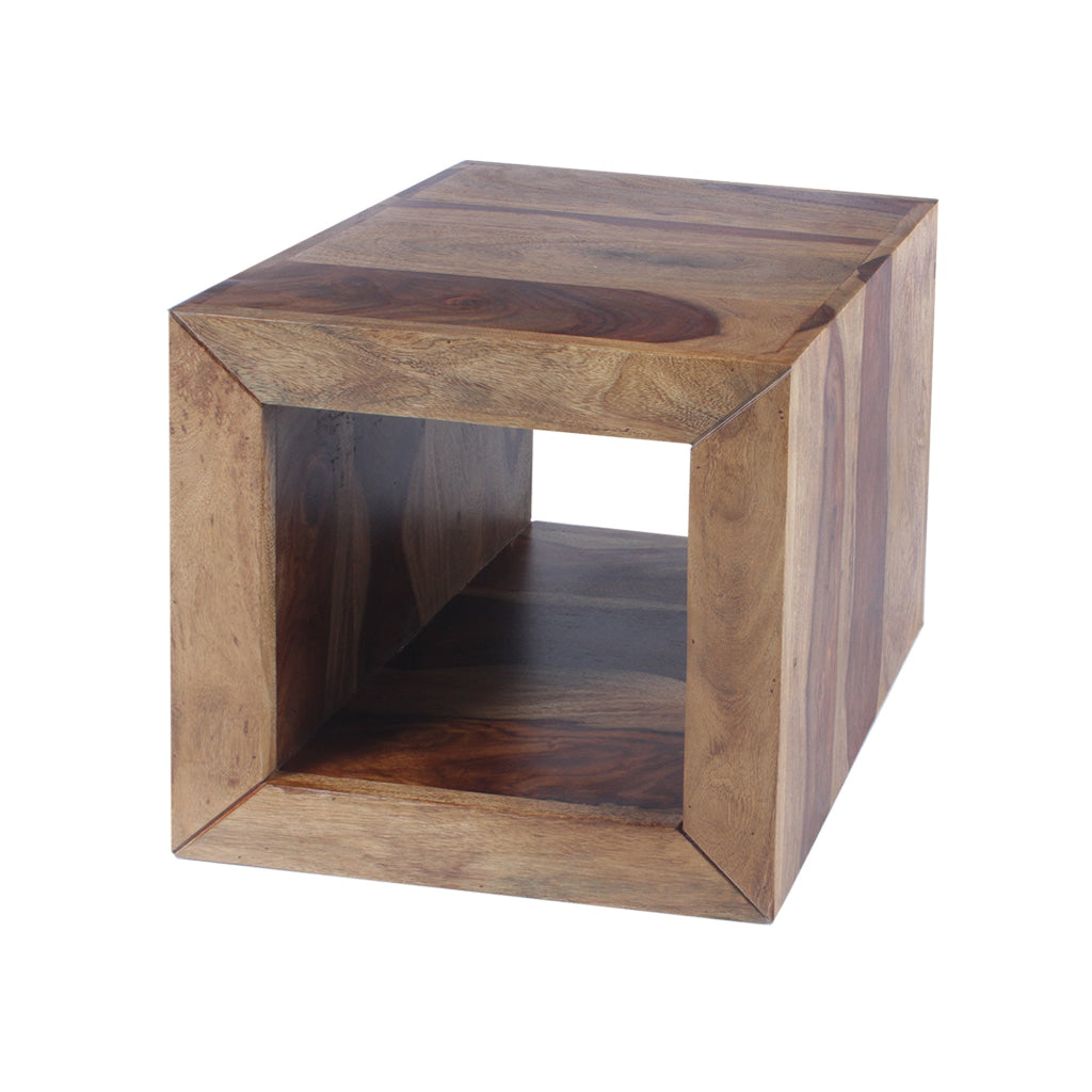 16 Inch Cube Shape End Side Table Rosewood Frame Open Shelf Natural Brown By The Urban Port UPT-30350