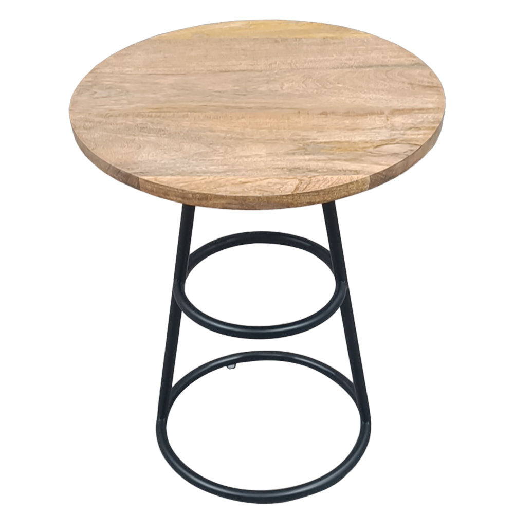 Amelia 20-Inch Side Table - Natural Brown Mango Wood Top Black Iron Base By The Urban Port UPT-310003