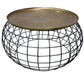 2 Piece Coffee Table and End table Set Round Antique Brass Tray Top Curved Cage Design Black Iron Base By The Urban Port UPT-310004