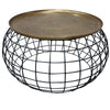 2 Piece Coffee Table and End table Set Round Antique Brass Tray Top Curved Cage Design Black Iron Base By The Urban Port UPT-310004